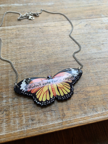 I Didn’t Vote for a Rapist Necklace Monarch Butterfly Gothic Racism Liberal Democrat Necklace Anti Trump Bronze Chain Anti Racism Necklace