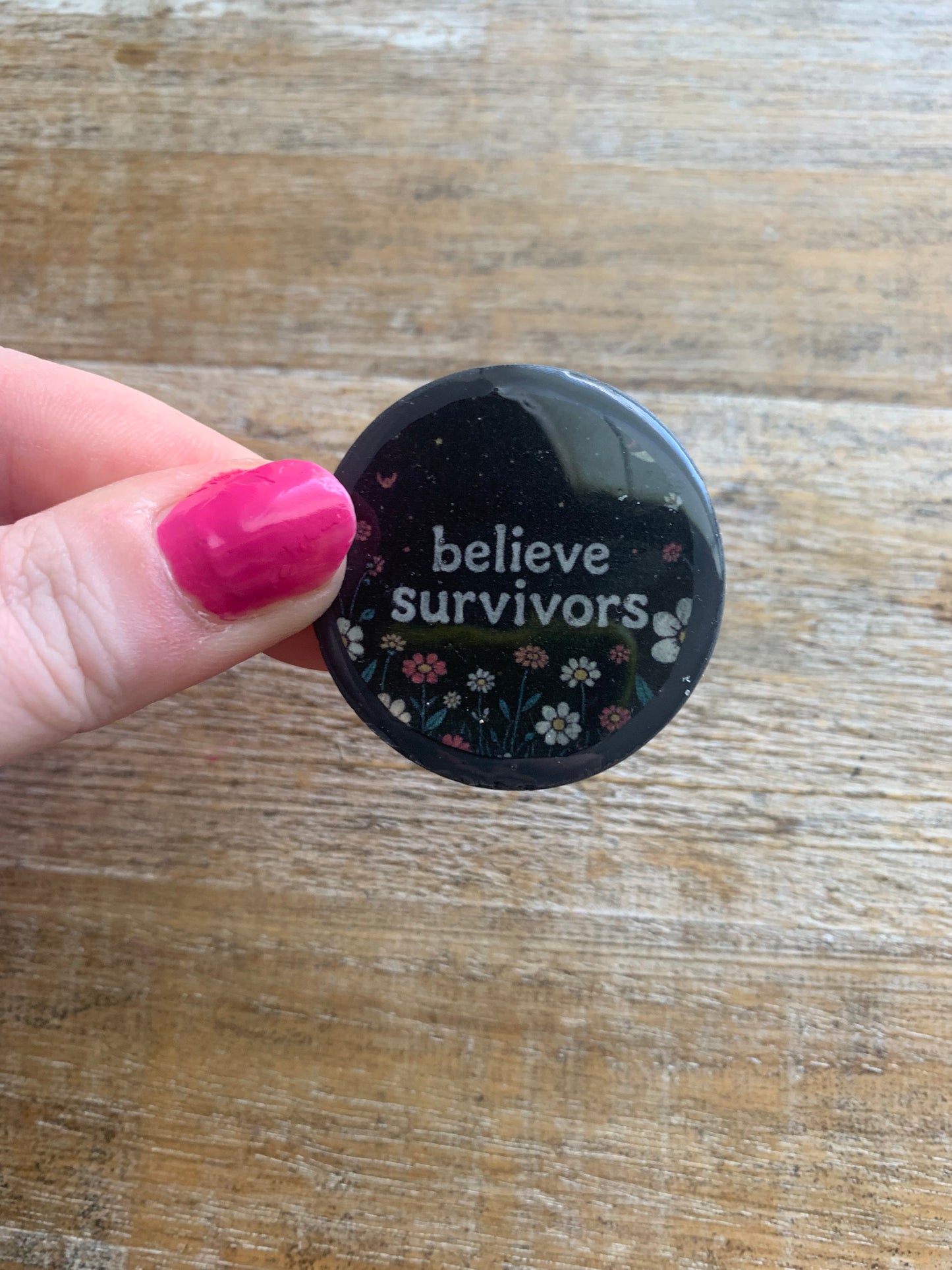 As- Is Believe Survivors Floral Clay Black Magnet