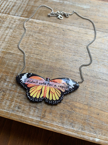I Didn’t Vote for a Rapist Necklace Monarch Butterfly Gothic Racism Liberal Democrat Necklace Anti Trump Bronze Chain Anti Racism Necklace
