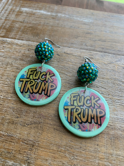 Fuck Trump Clay Protest Activist Earrings Liberal Clip On Earrings Punk Graffiti FDT Ear Hangers