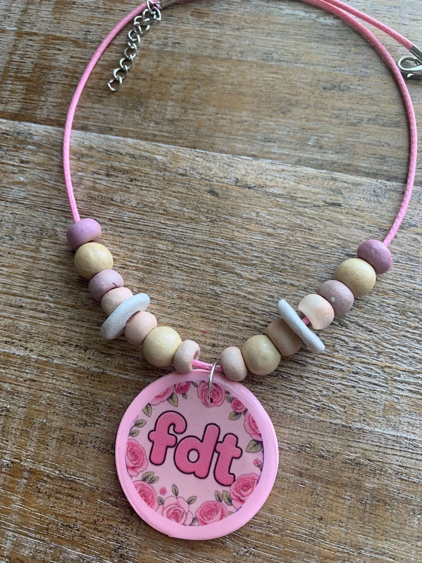 FDT Pink Cute Rose Up-cycled Clay Necklace