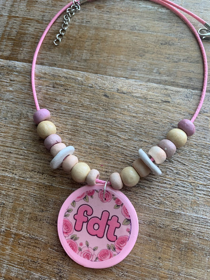 FDT Pink Cute Rose Up-cycled Clay Necklace