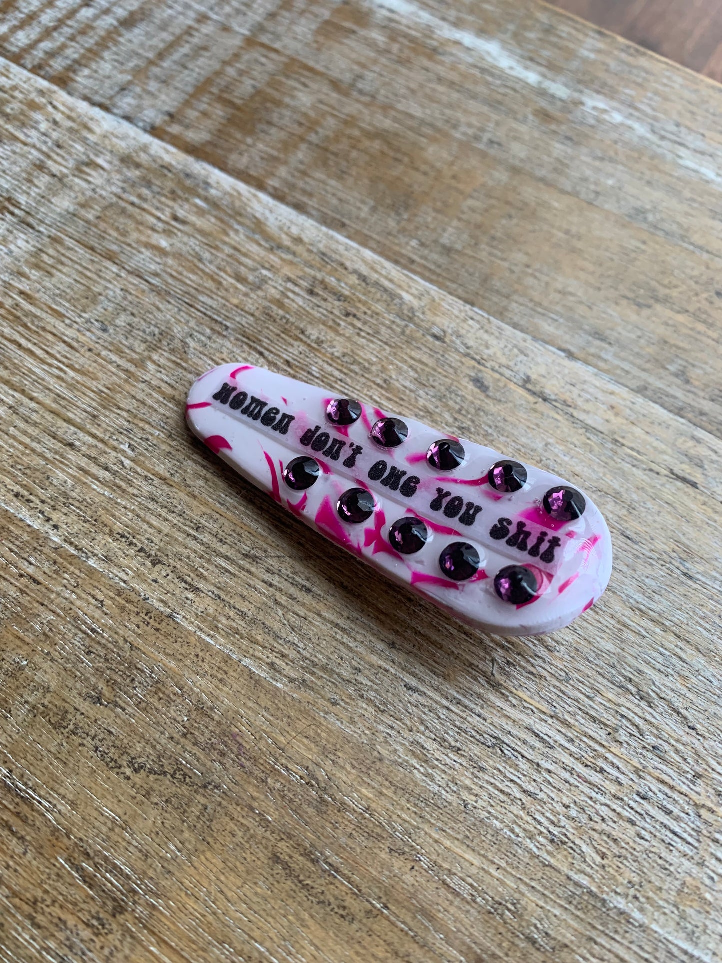 Women Don’t Owe You Shit Polymer Clay Hair Clip Rhinestone Feminist Hair Accessory