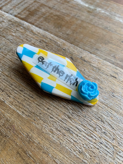 Eat The Rich Polymer Clay Hair Clip Leftist Checkerboard Hair Accessory