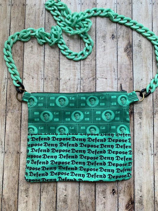 Deny Defend Depose Luigi Green Liberal Crossbody Purse Light Cotton Pouch Bag Universal Healthcare Democrat Money Mint Green Pastel Crossbody Bag
