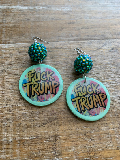 Fuck Trump Clay Protest Activist Earrings Liberal Clip On Earrings Punk Graffiti FDT Ear Hangers