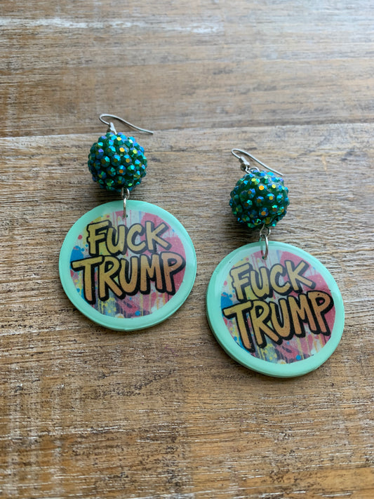 Fuck Trump Clay Protest Activist Earrings Liberal Clip On Earrings Punk Graffiti FDT Ear Hangers
