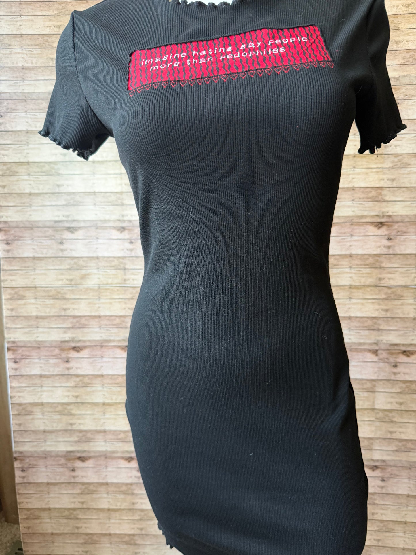 Imagine Hating Gay People More Than Pedophiles Reclaimed Upcycled Black Bodycon Dress Size M Womens