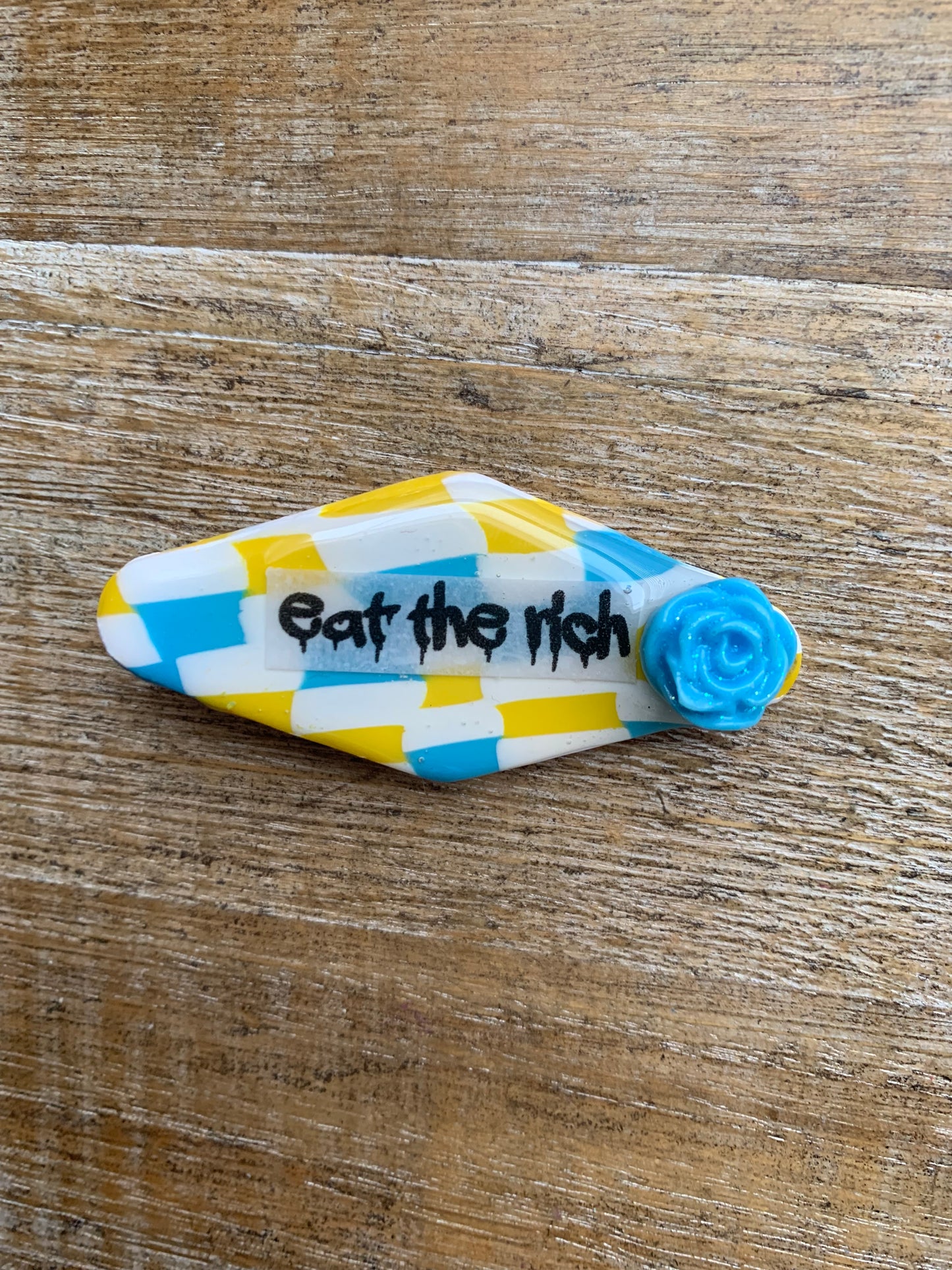 Eat The Rich Polymer Clay Hair Clip Leftist Checkerboard Hair Accessory