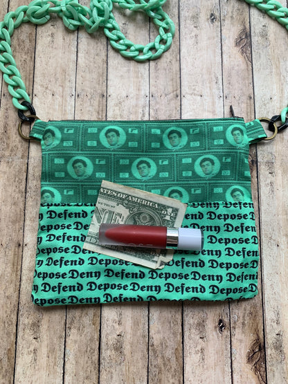 Deny Defend Depose Luigi Green Liberal Crossbody Purse Light Cotton Pouch Bag Universal Healthcare Democrat Money Mint Green Pastel Crossbody Bag