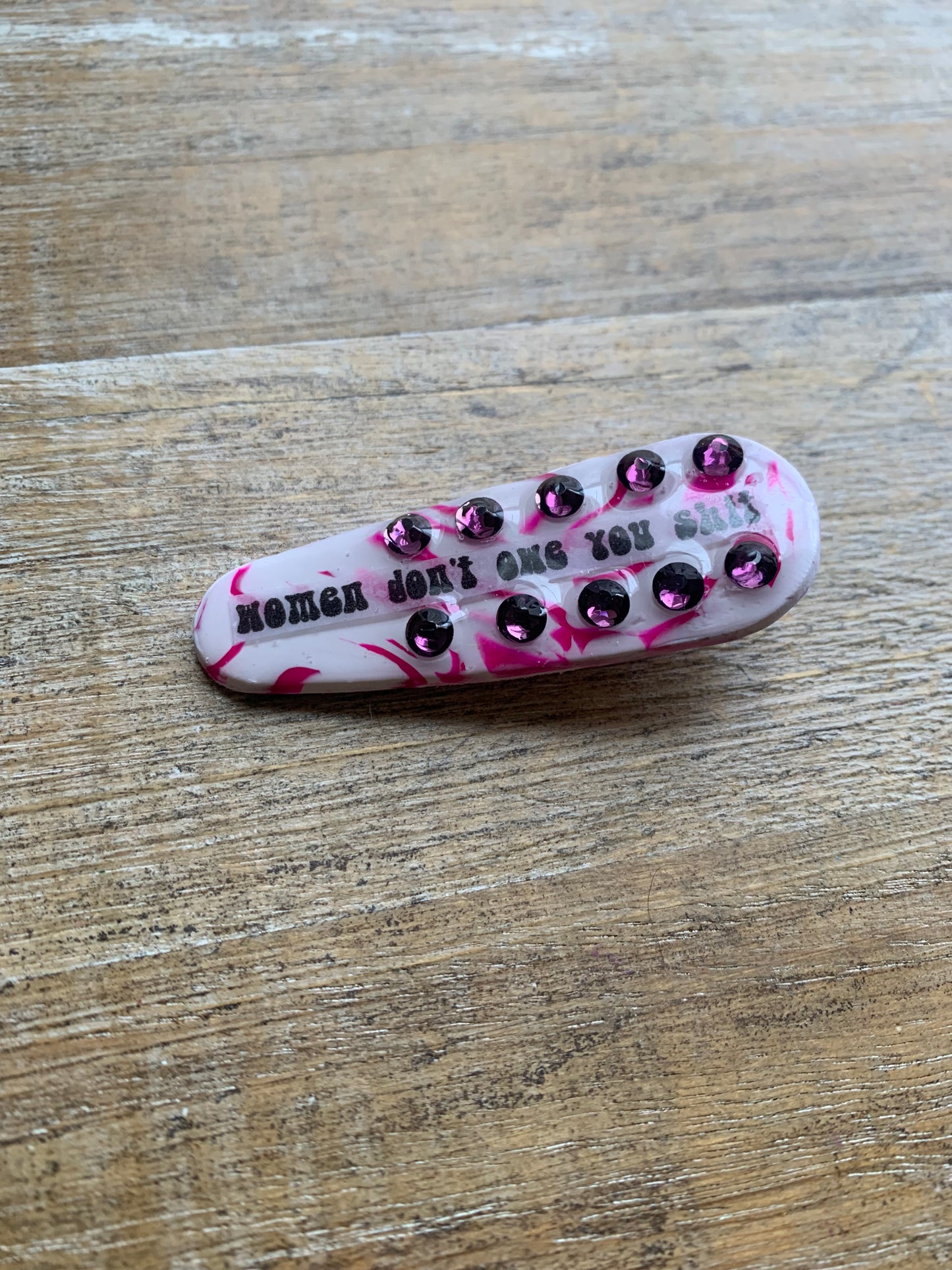 Women Don’t Owe You Shit Polymer Clay Hair Clip Rhinestone Feminist Hair Accessory
