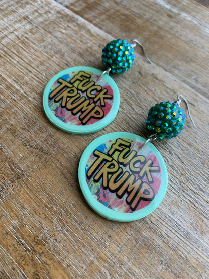 Fuck Trump Clay Protest Activist Earrings Liberal Clip On Earrings Punk Graffiti FDT Ear Hangers