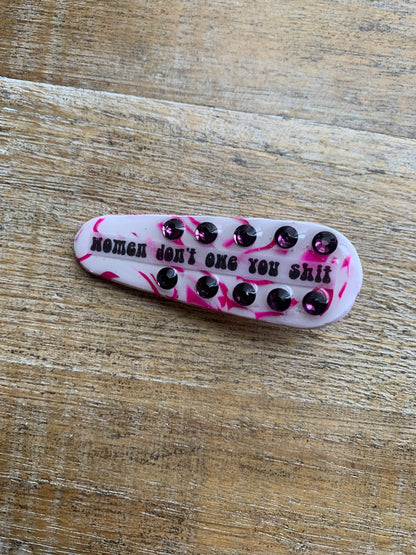 Women Don’t Owe You Shit Polymer Clay Hair Clip Rhinestone Feminist Hair Accessory