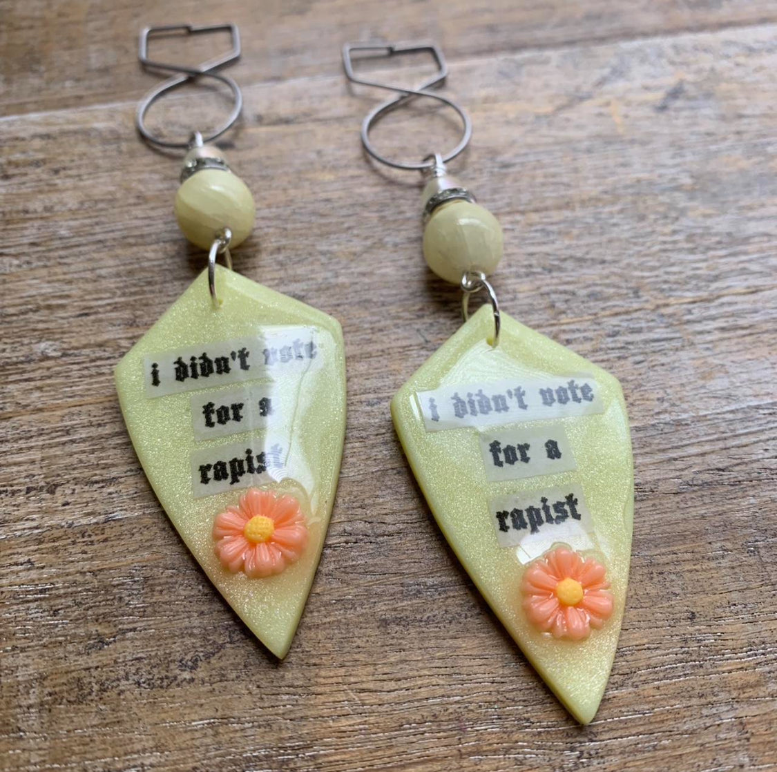 I Didn’t Vote for a Rapist Checkerboard Clay Tunnel Gauge Earrings Anti Trump Clip On Earrings