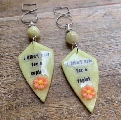 I Didn’t Vote for a Rapist Checkerboard Clay Tunnel Gauge Earrings Anti Trump Clip On Earrings