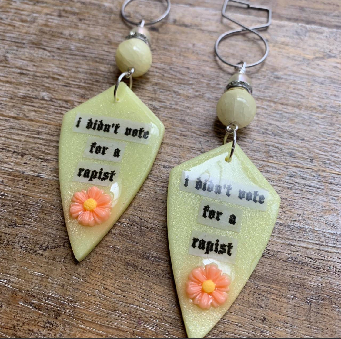 I Didn’t Vote for a Rapist Checkerboard Clay Tunnel Gauge Earrings Anti Trump Clip On Earrings