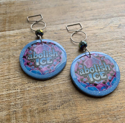 Abolish Ice Protest Activist Tunnel Gauge Earrings Liberal Clip On Earrings Purple & Blue