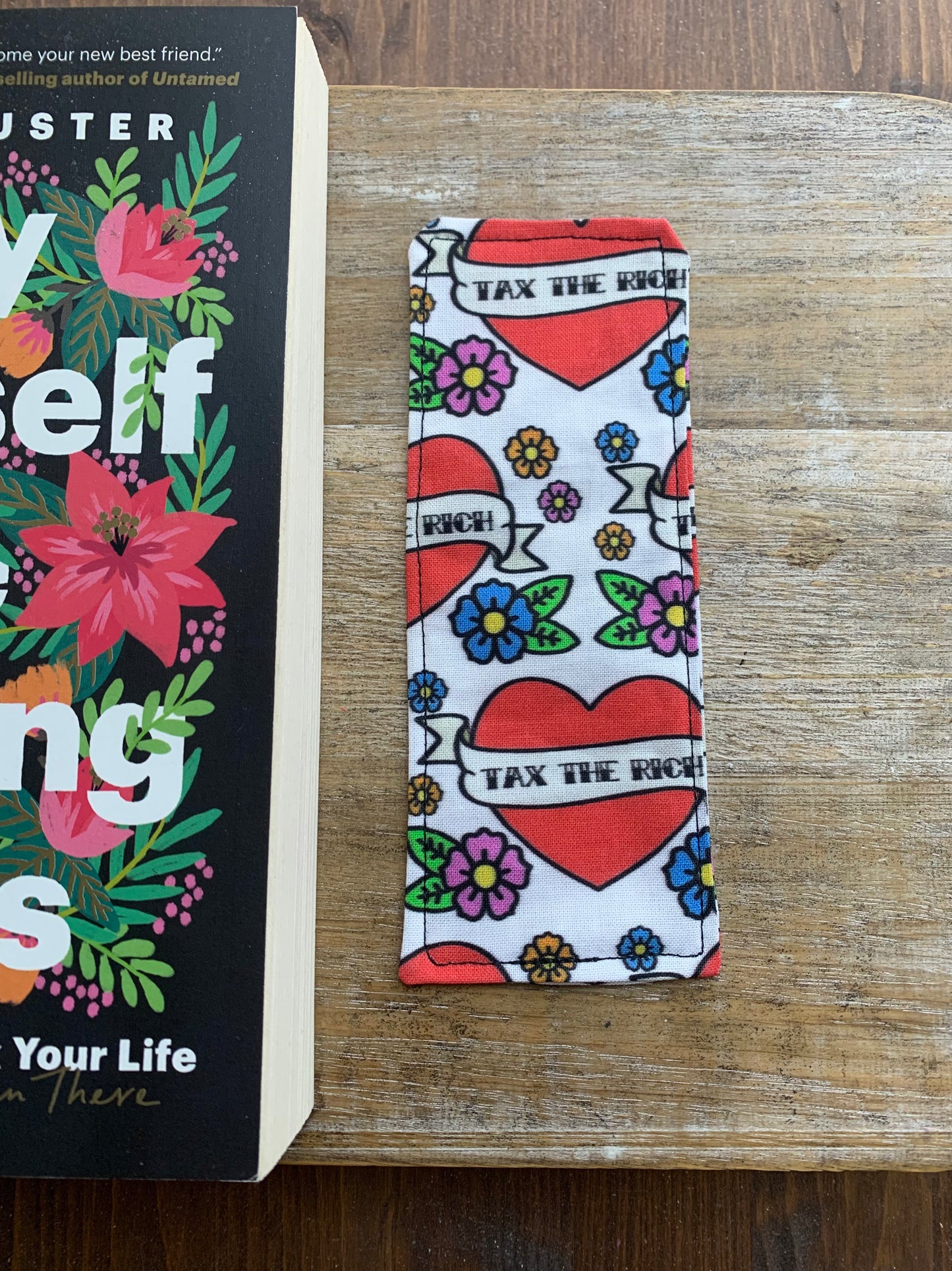 Small Tax The Rich Traditional Tattoo Style Fabric Rectangle Bookmark