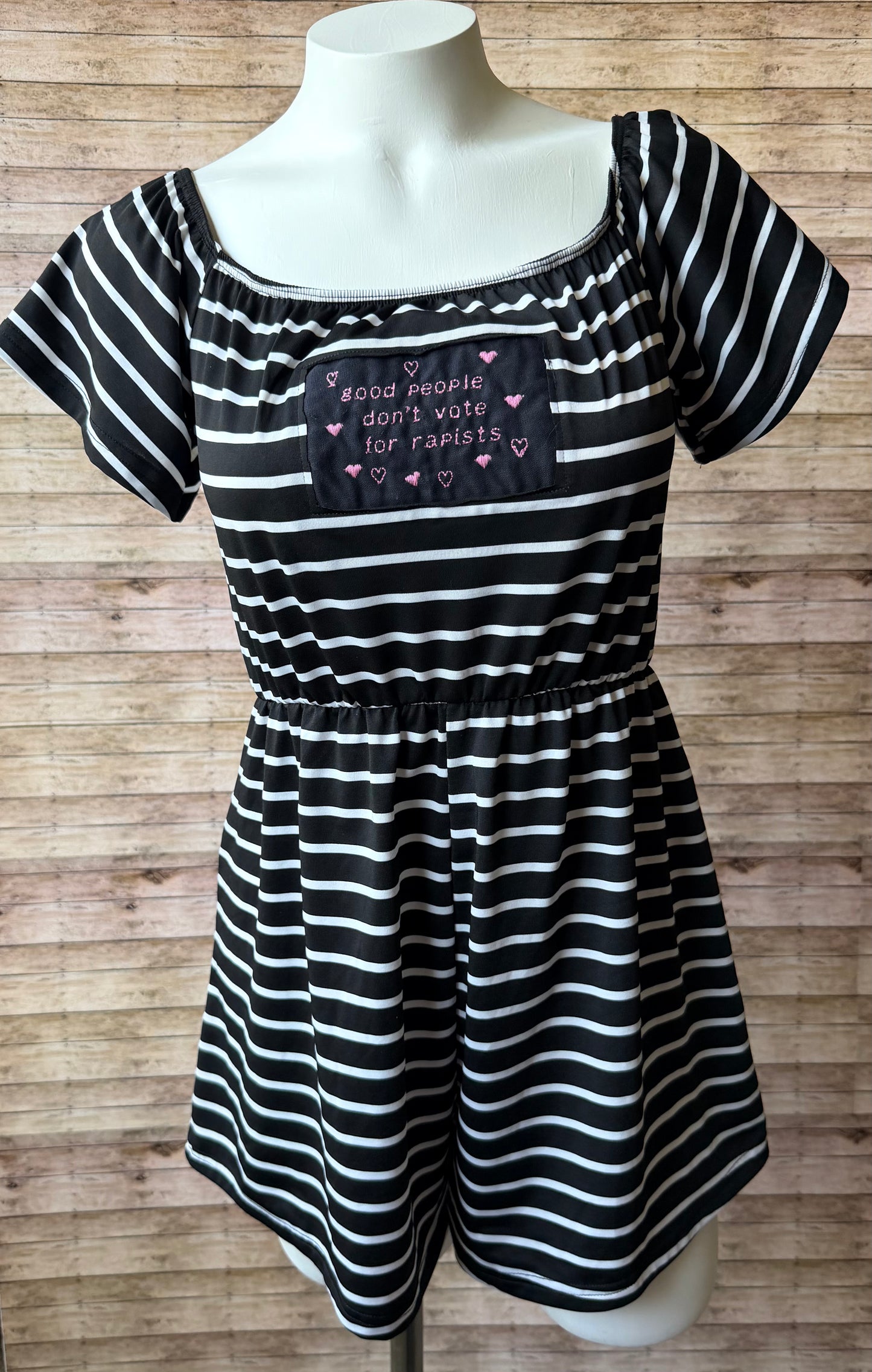 Good People Don’t Vote for Rapists Reclaimed Upcycled Romper Jumpsuit Shorts Size M Womens