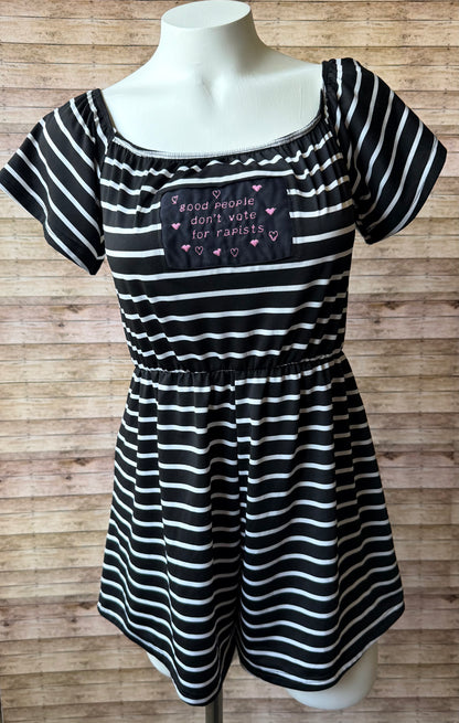 Good People Don’t Vote for Rapists Reclaimed Upcycled Romper Jumpsuit Shorts Size M Womens