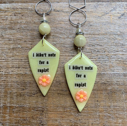 I Didn’t Vote for a Rapist Checkerboard Clay Tunnel Gauge Earrings Anti Trump Clip On Earrings