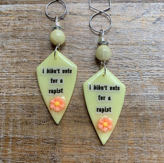 I Didn’t Vote for a Rapist Checkerboard Clay Tunnel Gauge Earrings Anti Trump Clip On Earrings