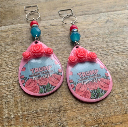 Trump Makes Rapists Feel Safe Wood Protest Activist Earrings Clip On Earrings FDT Ear Hangers