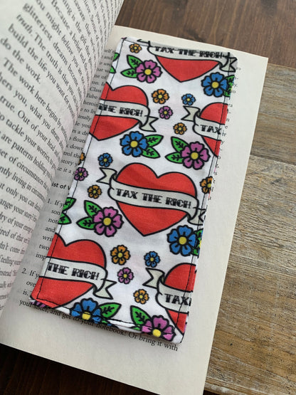 Large Tax The Rich Tattoo Style Fabric Rectangle Bookmark
