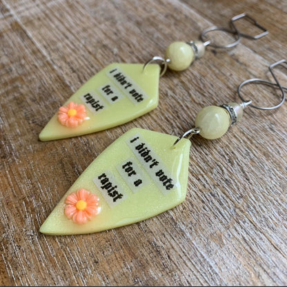 I Didn’t Vote for a Rapist Checkerboard Clay Tunnel Gauge Earrings Anti Trump Clip On Earrings