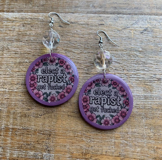 As-Is Elect A Rapist Get Fucked Clay Protest Activist Earrings Clip On Earrings FDT Ear Hangers