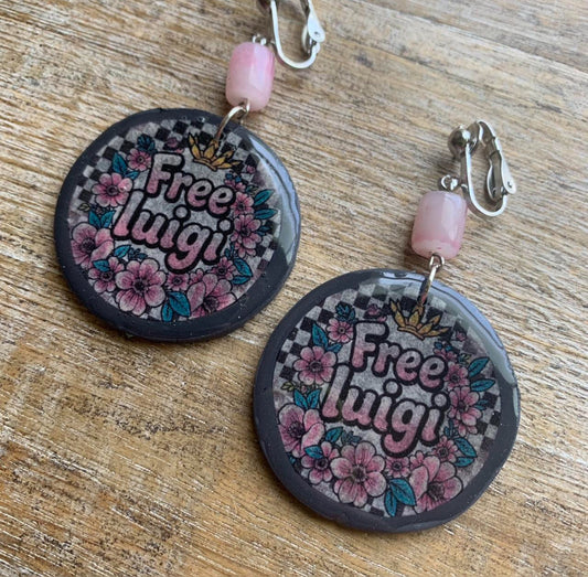 Free Luigi Money Clip On Earrings Activist Polymer Clay Revolution Earrings Ear Hangers
