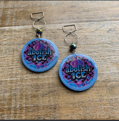 Abolish Ice Protest Activist Tunnel Gauge Earrings Liberal Clip On Earrings Purple & Blue