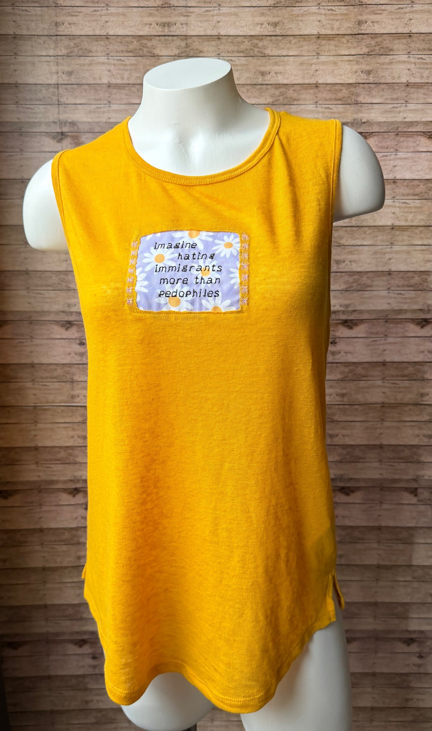 Imagine Hating Immigrants More Than Pedophiles Reclaimed Upcycled Tank Top Sleeveless Shirt Size S Womens