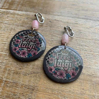 Free Luigi Money Clip On Earrings Activist Polymer Clay Revolution Earrings Ear Hangers