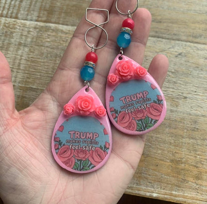 Trump Makes Rapists Feel Safe Wood Protest Activist Earrings Clip On Earrings FDT Ear Hangers