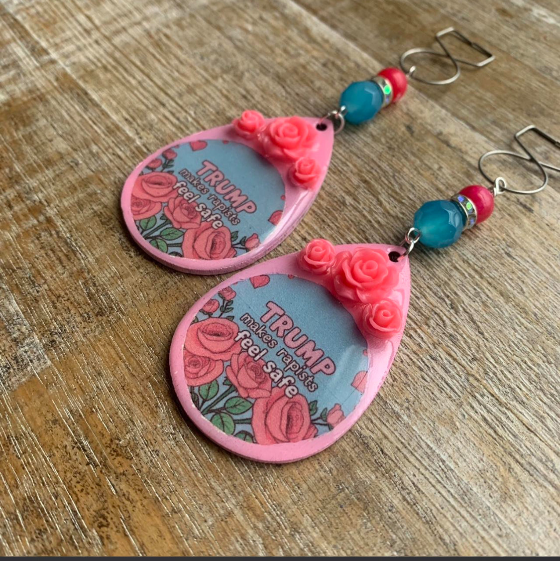 Trump Makes Rapists Feel Safe Wood Protest Activist Earrings Clip On Earrings FDT Ear Hangers
