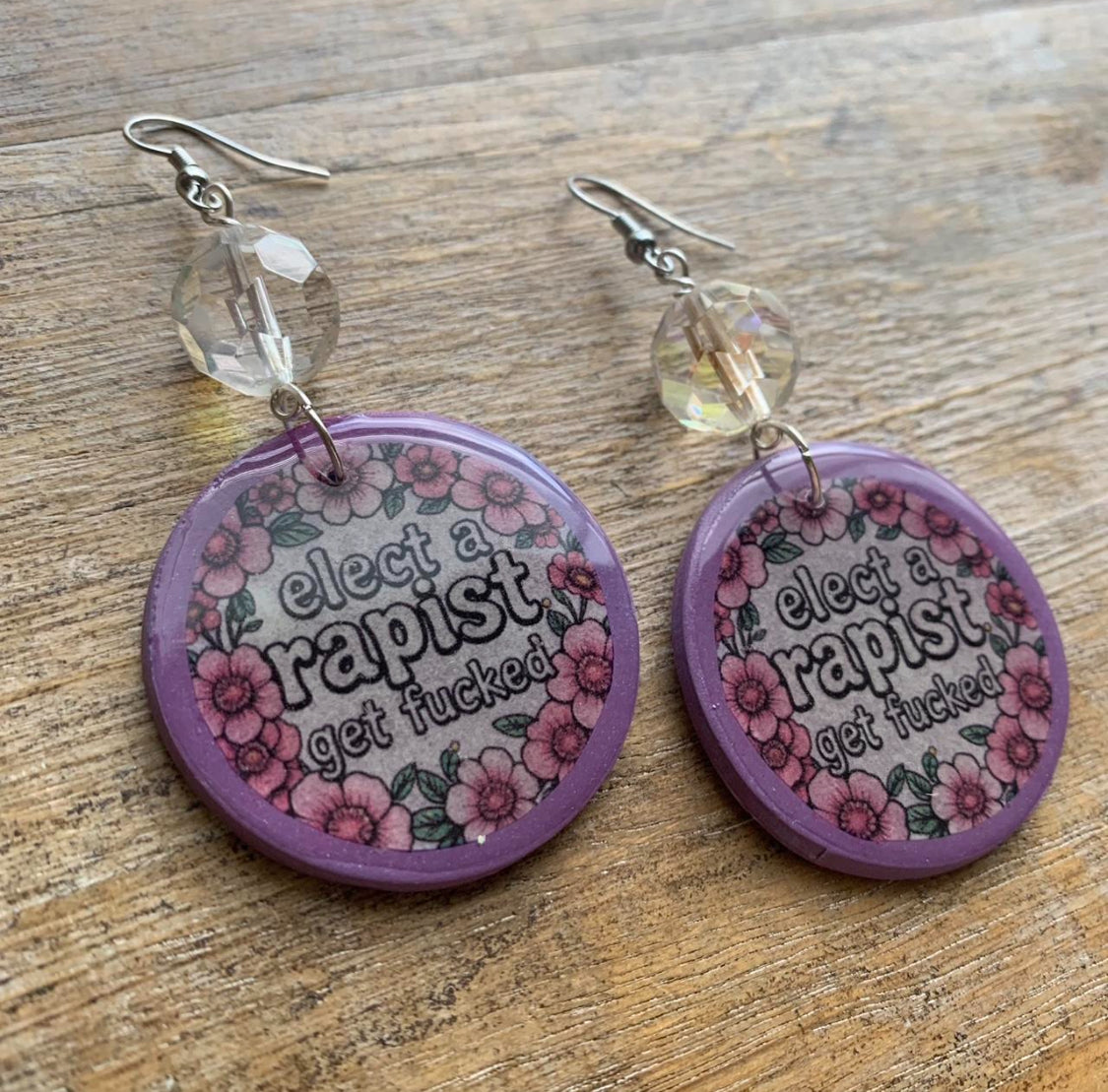 As-Is Elect A Rapist Get Fucked Clay Protest Activist Earrings Clip On Earrings FDT Ear Hangers