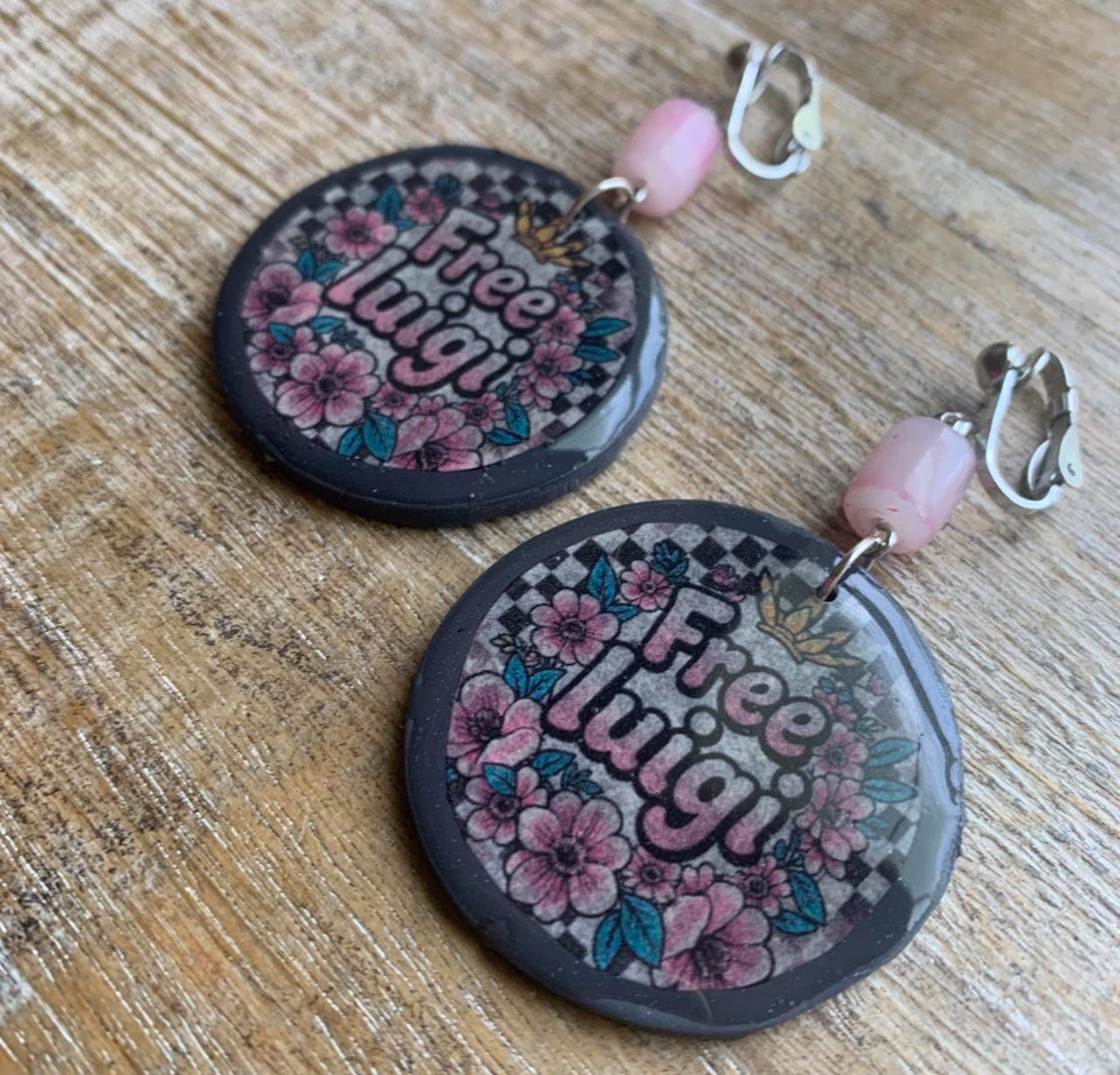 Free Luigi Money Clip On Earrings Activist Polymer Clay Revolution Earrings Ear Hangers