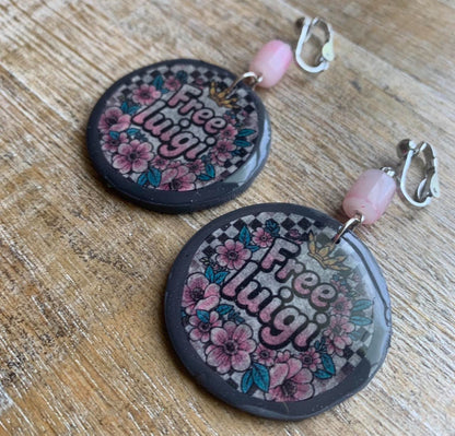 Free Luigi Money Clip On Earrings Activist Polymer Clay Revolution Earrings Ear Hangers
