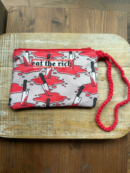 Eat The Rich Bloody Knife Wristlet Wallet Bag Zipper Pouch