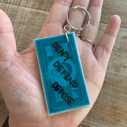Deny Defend Depose Money Luigi Polymer Clay Keychain