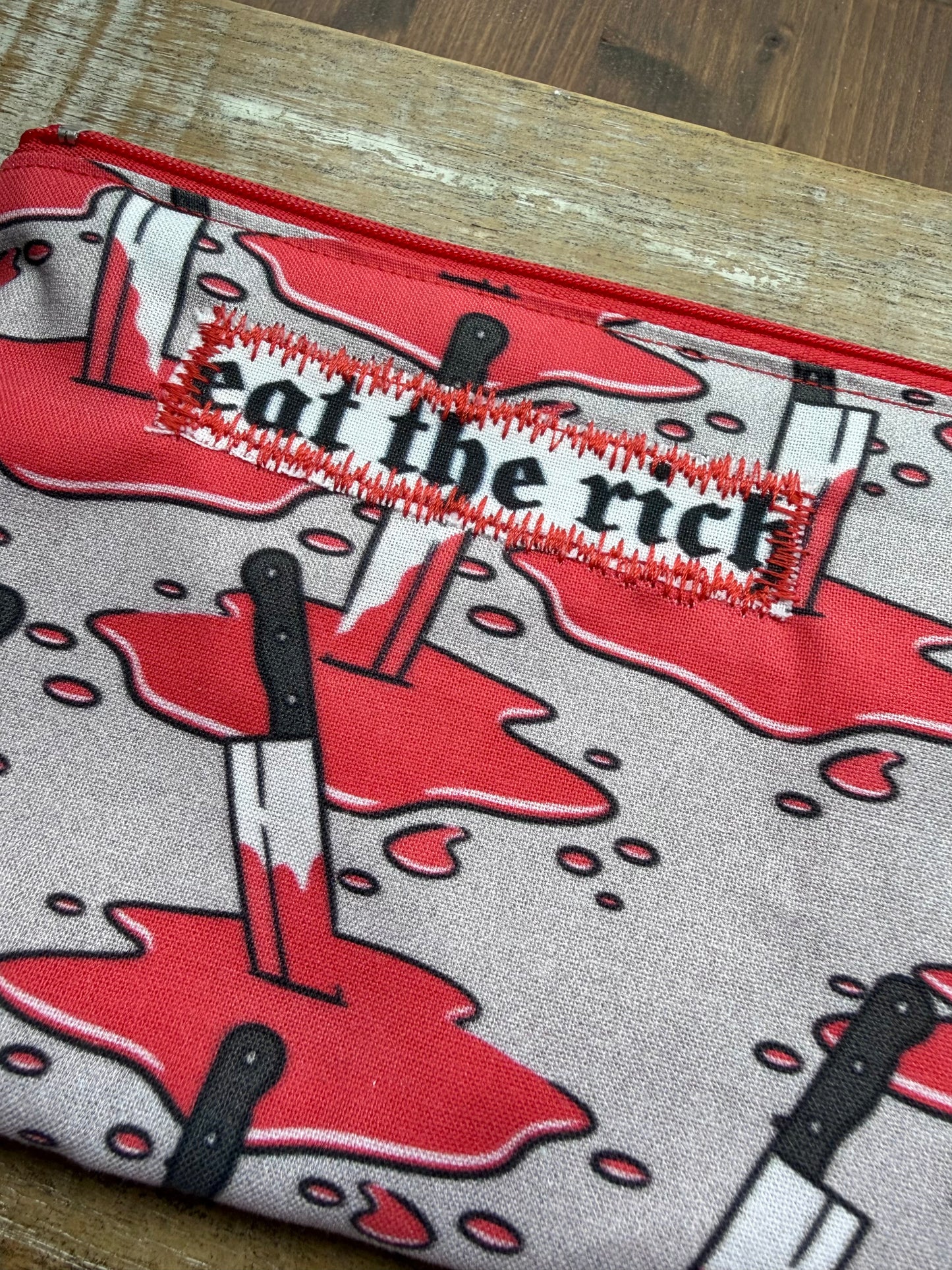 Eat The Rich Bloody Knife Wristlet Wallet Bag Zipper Pouch