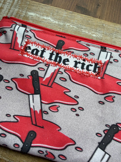 Eat The Rich Bloody Knife Wristlet Wallet Bag Zipper Pouch
