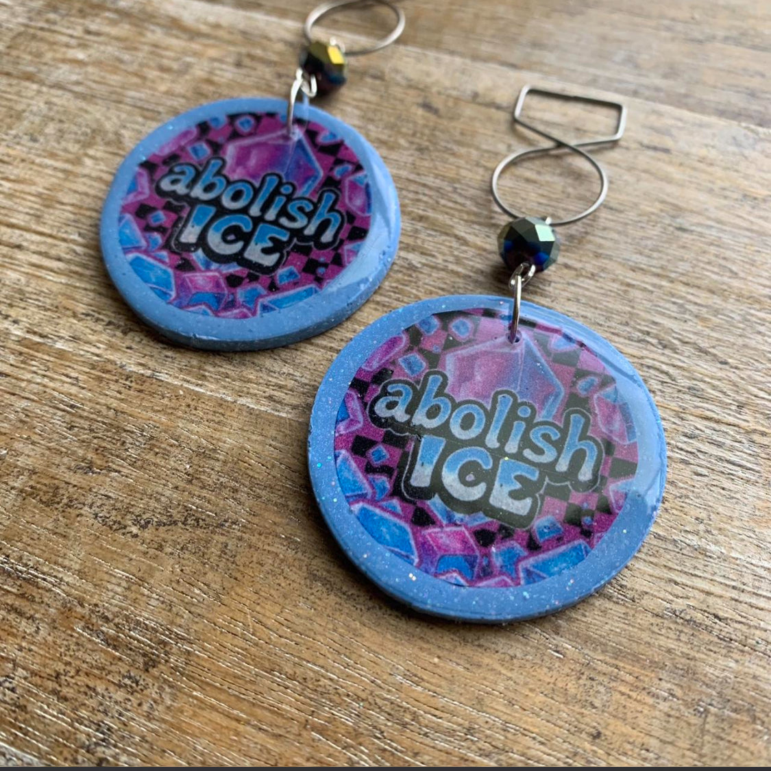 Abolish Ice Protest Activist Tunnel Gauge Earrings Liberal Clip On Earrings Purple & Blue