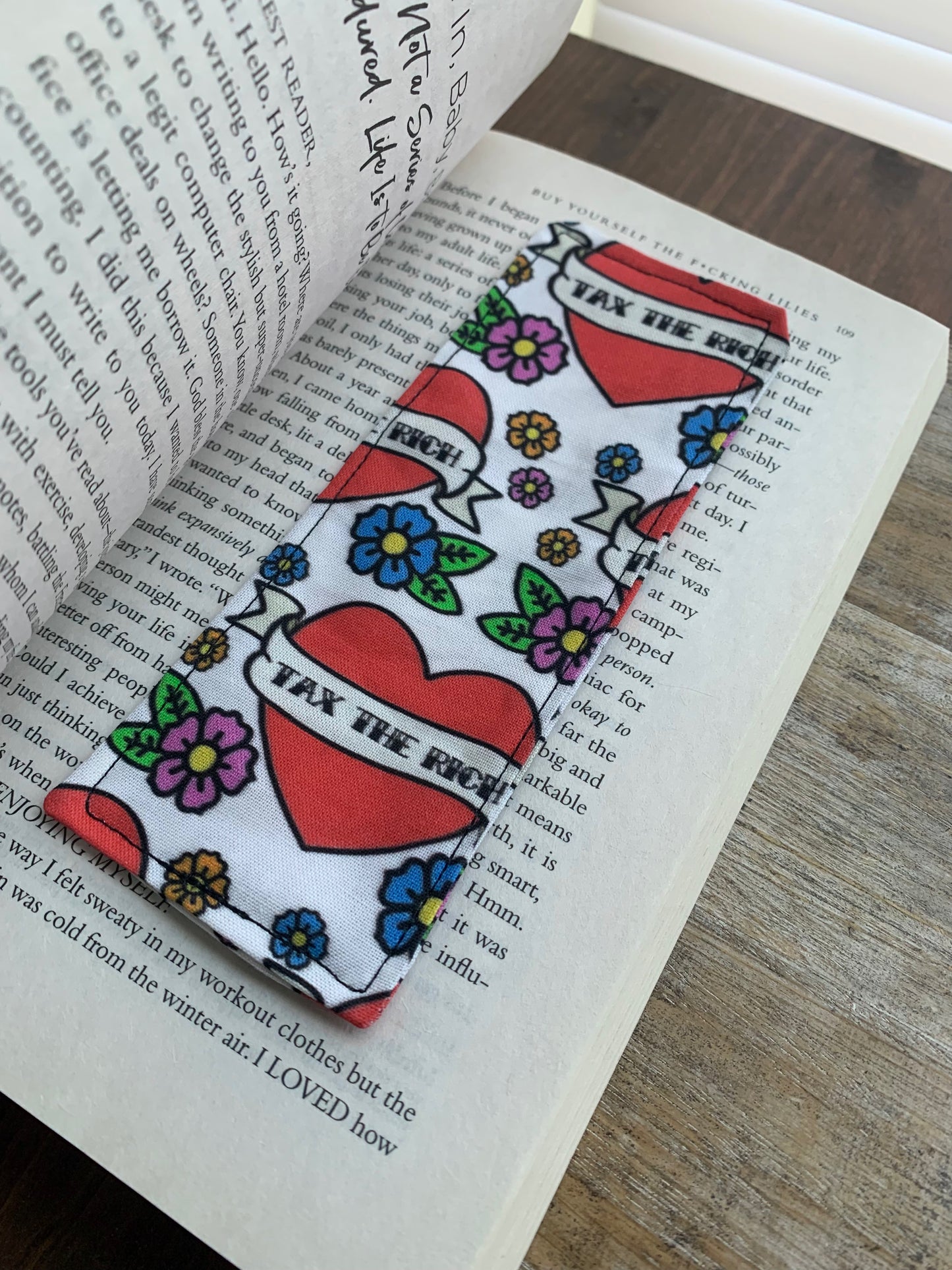 Small Tax The Rich Traditional Tattoo Style Fabric Rectangle Bookmark