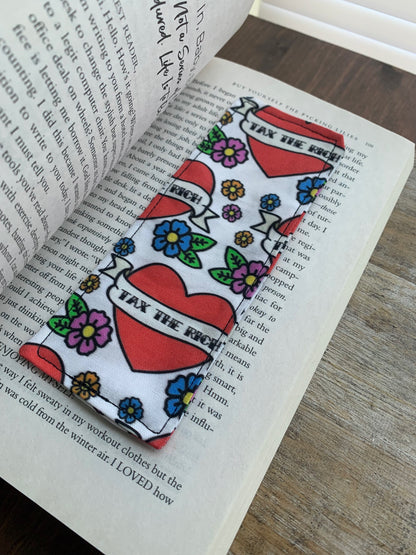 Small Tax The Rich Traditional Tattoo Style Fabric Rectangle Bookmark