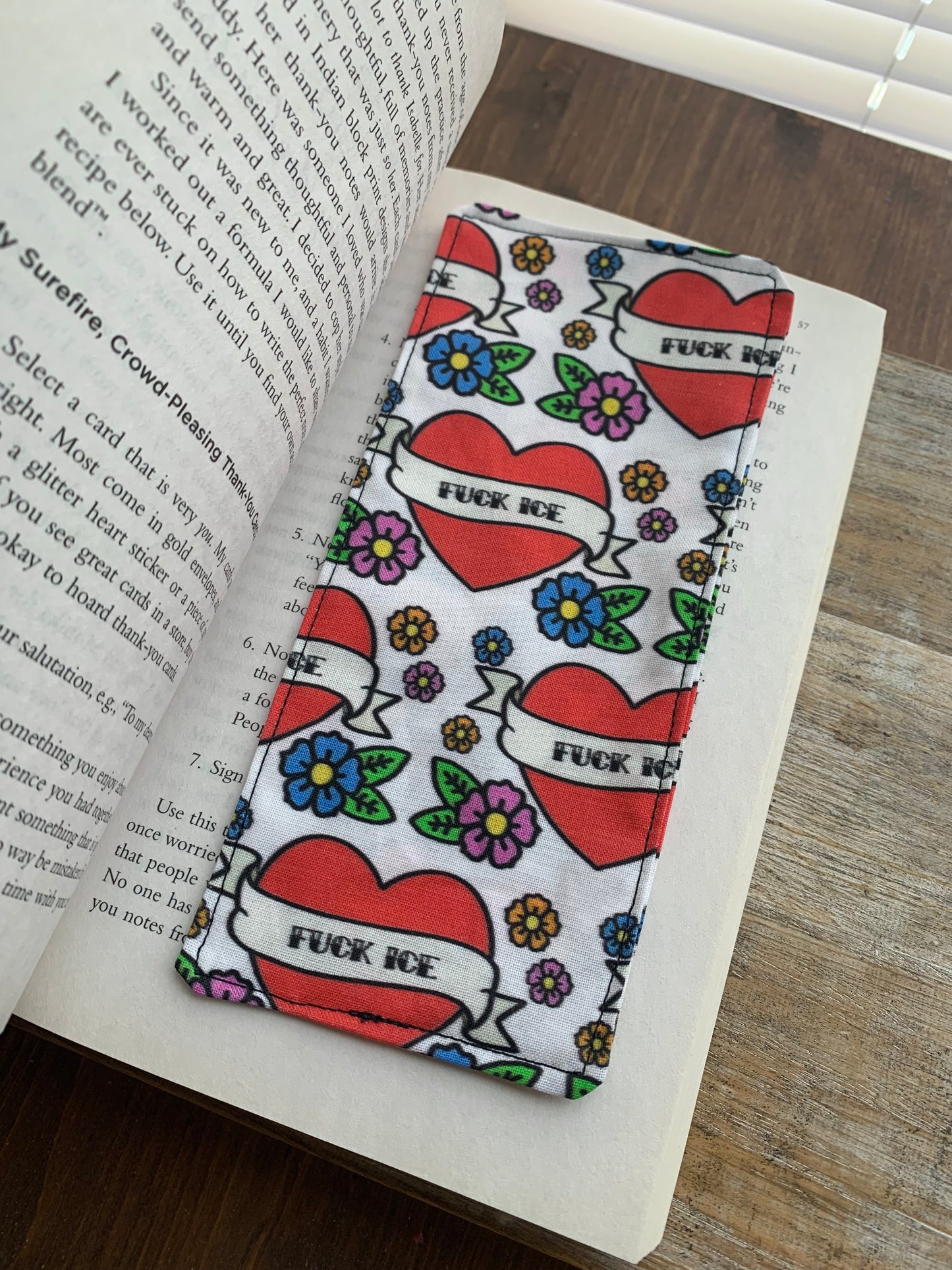 Large Fuck ICE Tattoo Style Fabric Rectangle Bookmark