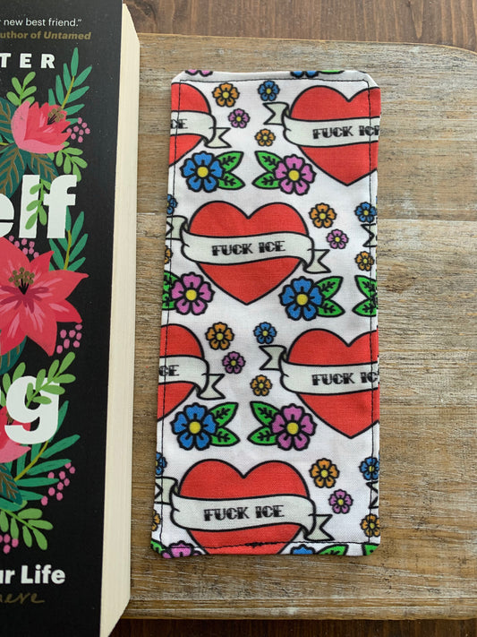 Large Fuck ICE Tattoo Style Fabric Rectangle Bookmark