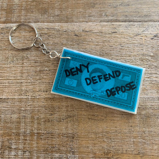 Deny Defend Depose Money Luigi Polymer Clay Keychain