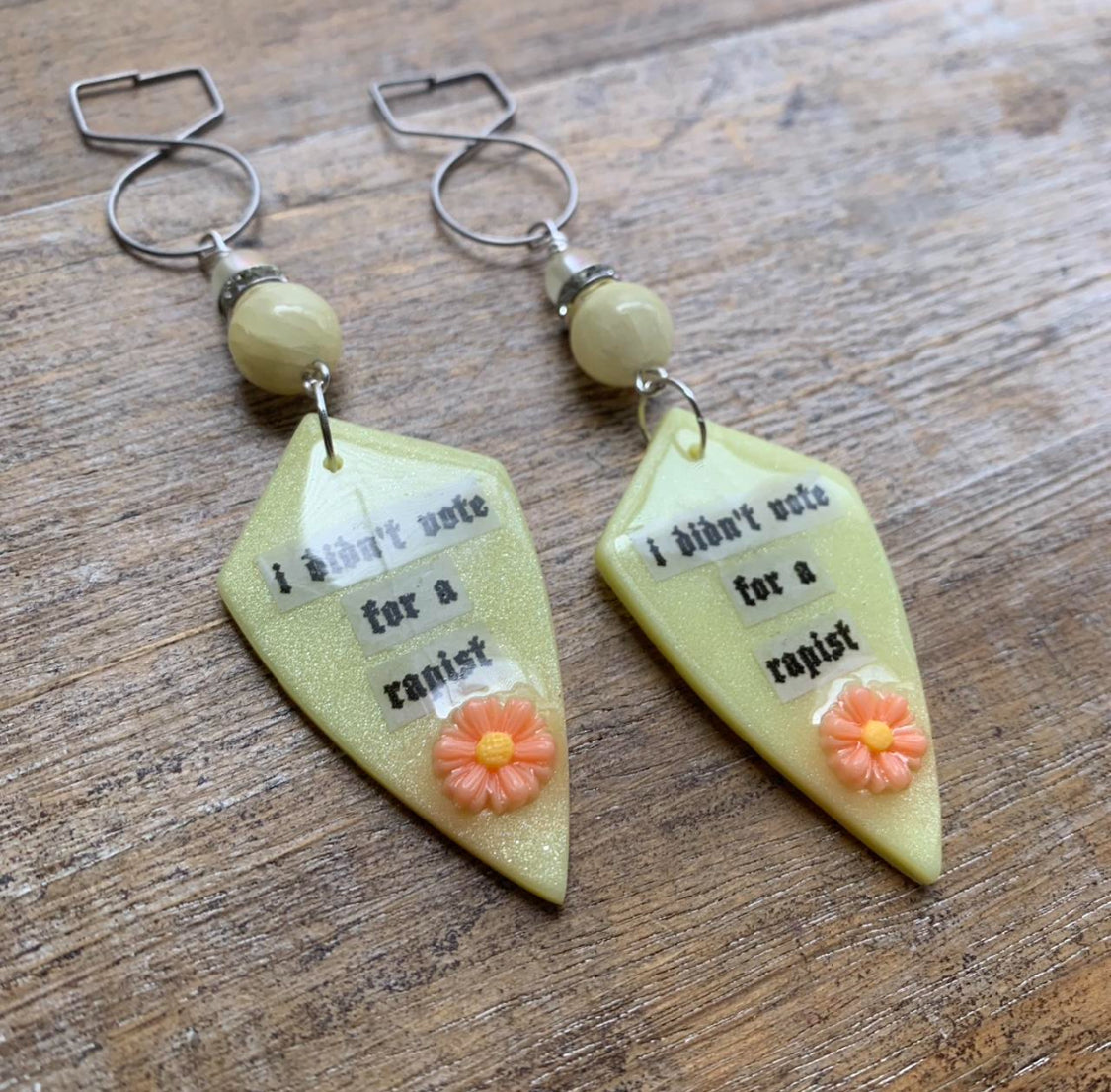 I Didn’t Vote for a Rapist Checkerboard Clay Tunnel Gauge Earrings Anti Trump Clip On Earrings